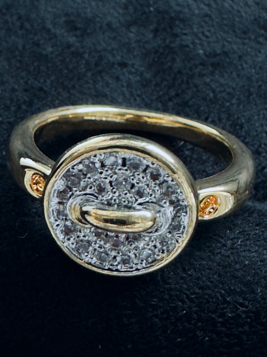 Jewelry - Gold Pave Button Ring with Clear Crystal Accents